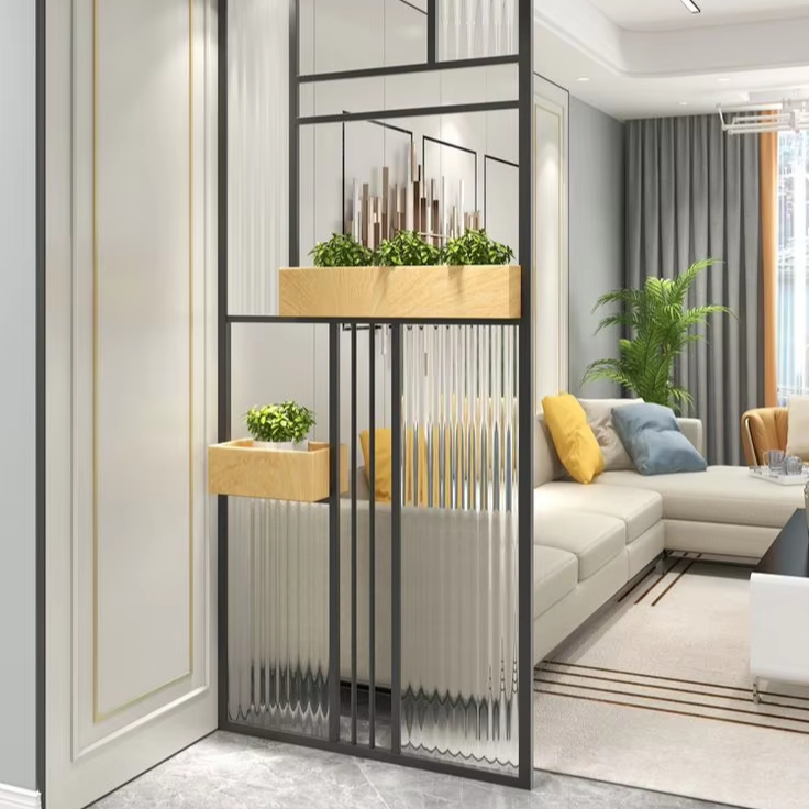 Durable Designer Metal Wall Partition Screen For Home Office And Study Separation With Detailed Iron Grille Pattern