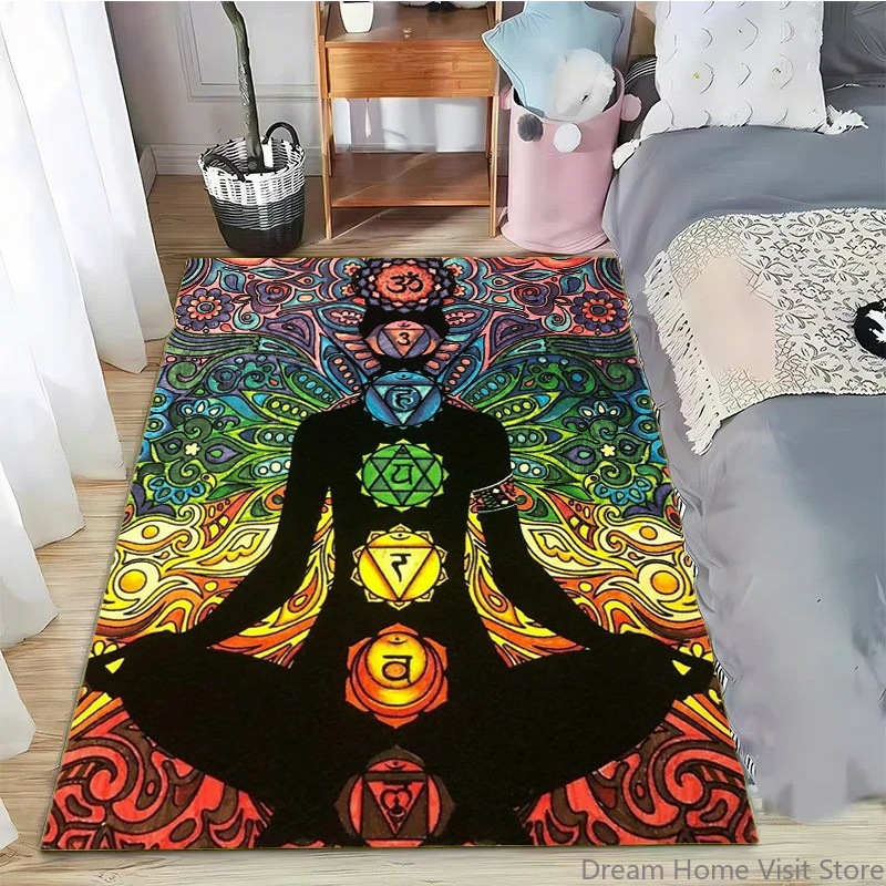 Rainbow 7 Chakra Mandala Bohemia Area Rug,Carpet Rug for Living Room Bedroom Sofa Doormat Decor,Yoga Soft Non-slip Floor rugs