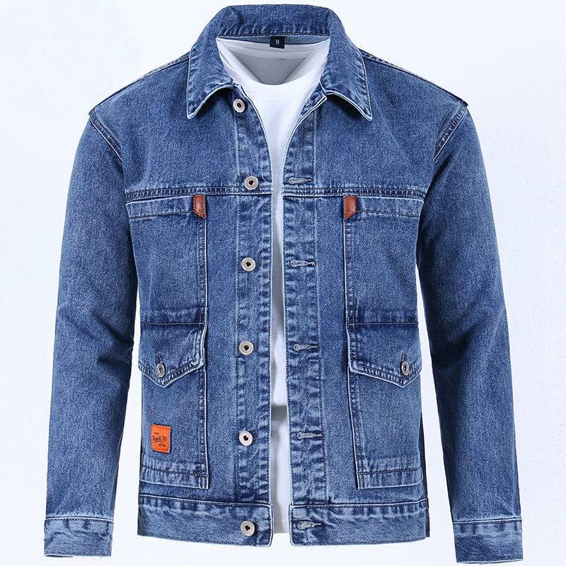 メンズ作業服デニムジャケット春秋冬大きいサイズトレンディなブランド多用途若々しいスタイル長袖ボタン装飾