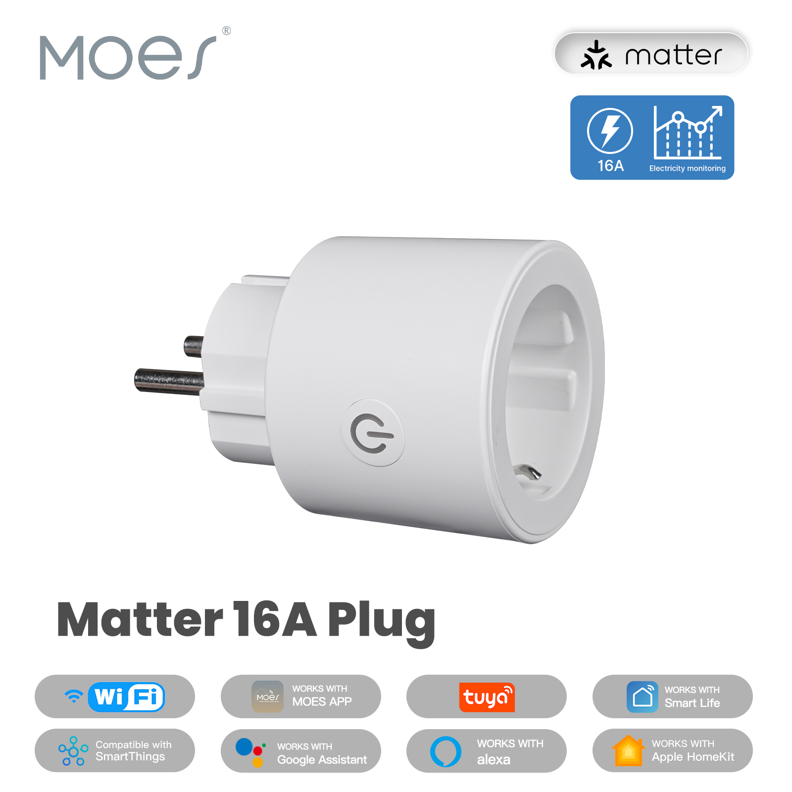 MOES スマート EU/米国/英国プラグマター WiFi ソケット 15/16A タイマーコンセントパワーモニターサポート TUYA Apple Homekit with Google Home Alexa