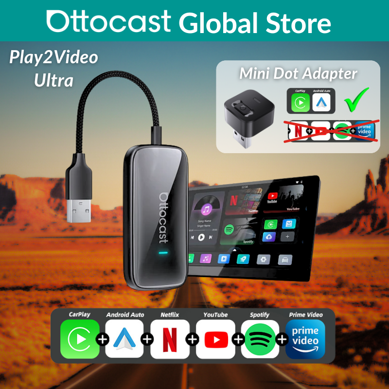 Ottocast Play2Video ウルトラ ミニ ドット WiFi6 AI ボックス Carplay アダプター Android 自動メディア プレーヤー YouTube Netflix アウディ用アプリのインストール