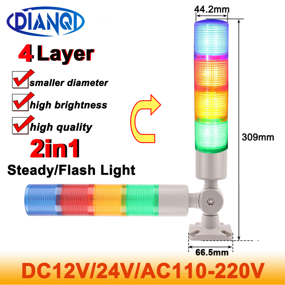 4 Layer 35mm Industrial Multilayer Stack light Red Green Amber Blue Led Signal Alarm Caution Light for Machine AC110-220V/12V24V