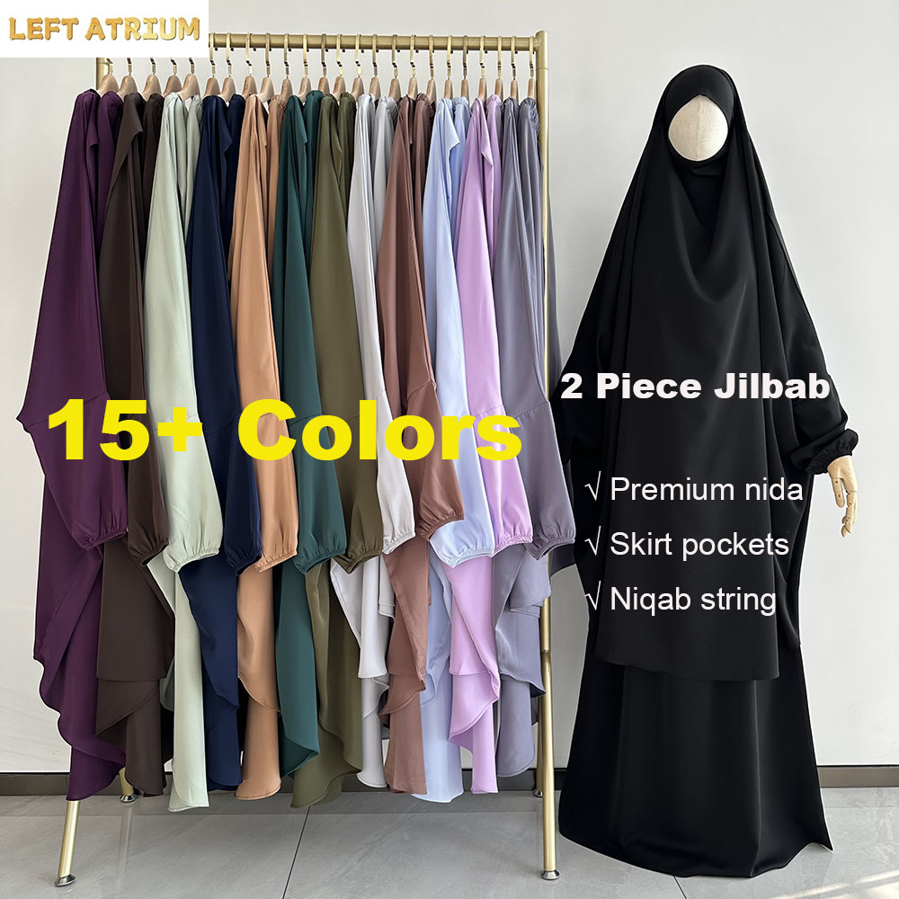 ツーピース Jilbab プレミアム Nida 軽量通気性スカート ポケット付き Niqab ストリング イード ラマダン イスラム教徒 女性 祈りセット Jilbab