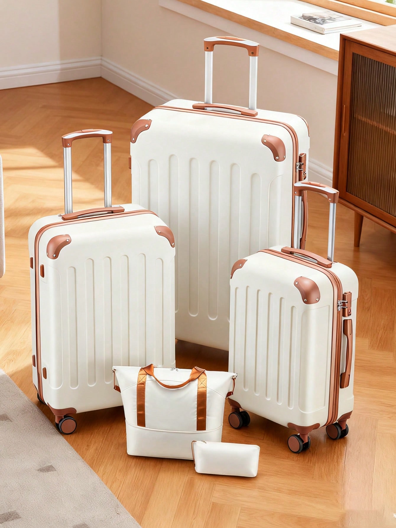 荷物セット 5 ピース、車輪付きハードサイドスーツケース - スピナーホイール、TSA ロック、家族旅行用のトイレタリーバッグ付き 荷物ケース トロリースーツケース スピナースーツケース 旅行荷物ナイザー トラベルグッズ