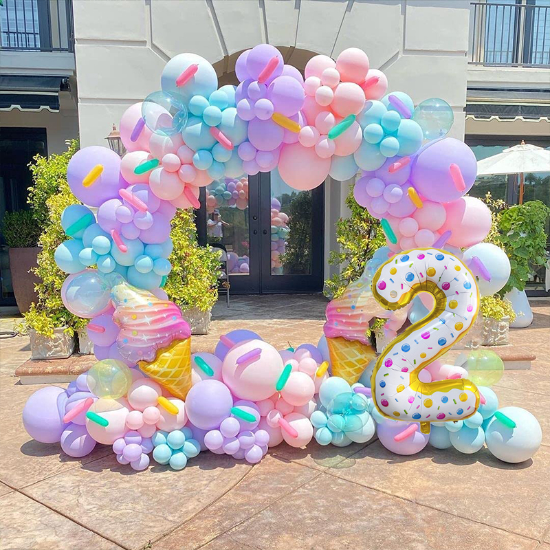パステルドーナツバルーン ガーランドキット スプリンクルアイスクリームホイルバルーン付き ベビーシャワー 女の子の誕生日パーティーデコレーション用