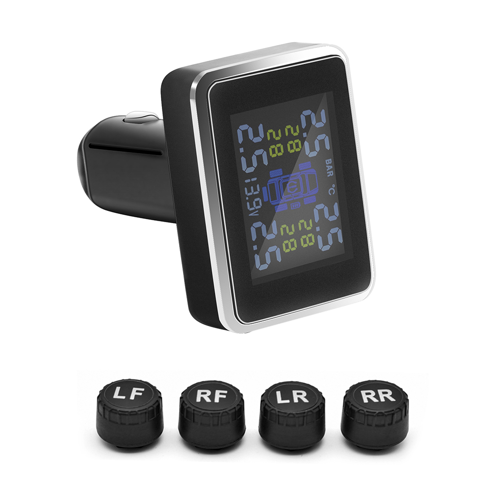 スマートカー TPMS アップグレードされたシガーライター LCD デジタルディスプレイ自動タイヤ空気圧警報システム 4 つの外部センサー付きユニバーサル