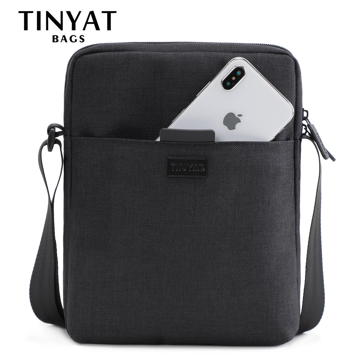 TINYAT メンズバッグライトキャンバスショルダーバッグ 7.9 'Ipad カジュアルクロスボディバッグ防水ビジネスショルダーバッグ男性のための 0.13 キロ