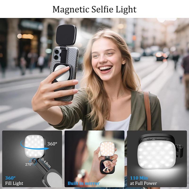 折りたたみ式磁気携帯電話自撮りライト Magsafe IPhone 16 15 用ミラー付き補助光 Led リングライトビデオ写真アクセサリー