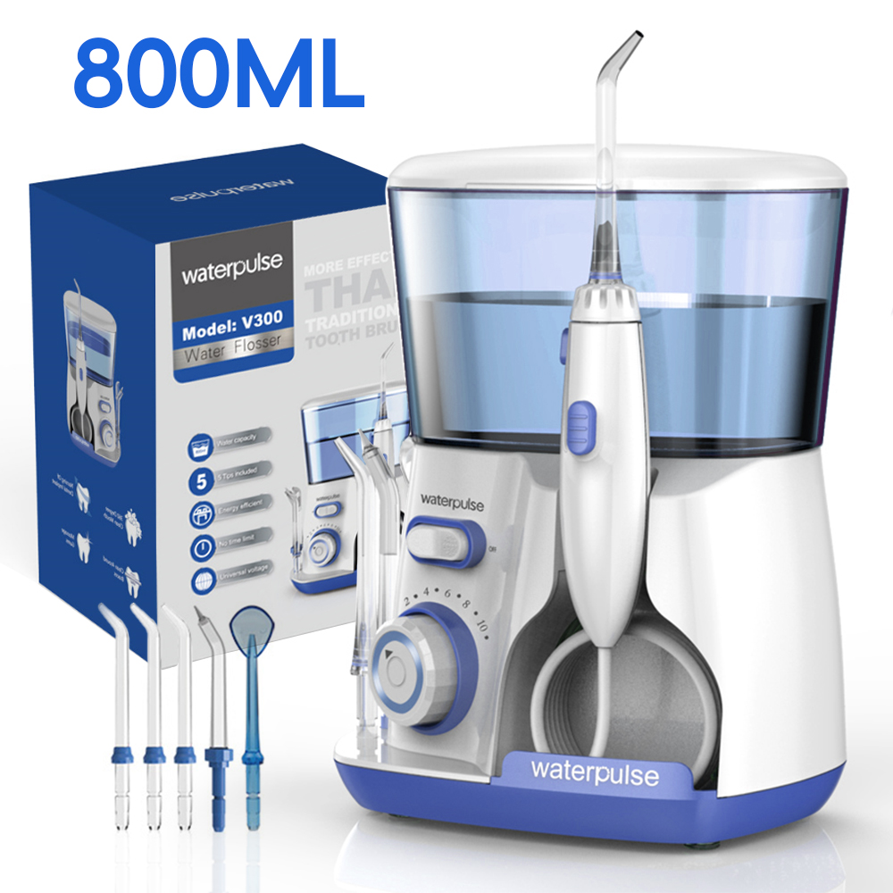 Waterpulse 電動ウォーターフロッサー口腔洗浄器、800ML 大容量歯科用水衛生フロス歯クリーナー 5x チップ付き