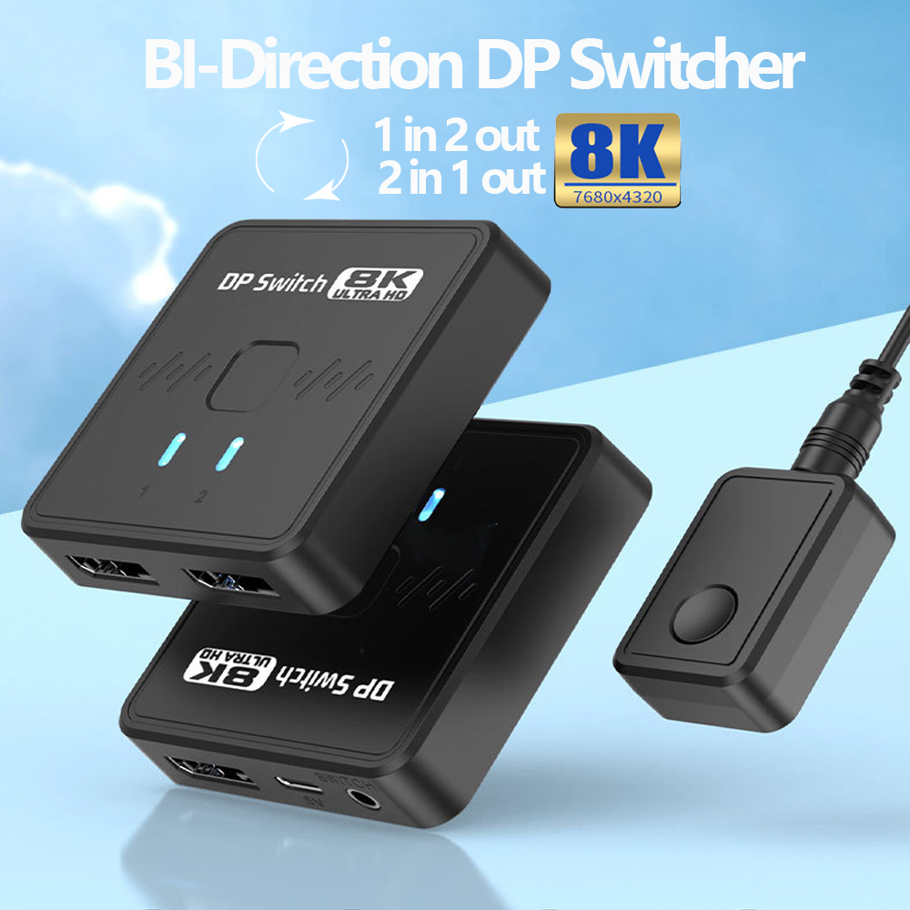 Tebe 8K/30hz 双方向 DP 1.4 スイッチ/スプリッター 2x1 ディスプレイポート スイッチャー 1X2 DP スプリッター PS4 TV ボックス PC 用リモコン付き