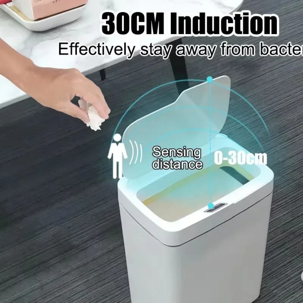 スマートホームゴミ箱タッチレス誘導開口部高速応答 15L ホワイトスマートセンサーゴミ箱防水ミュートホームゴミ箱