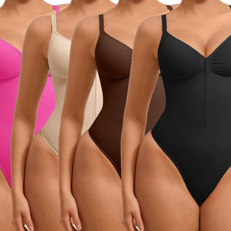 1PC 女性用フルおなかコントロールボディスーツ - ジッパーフロントブレストリフトシェイプウェアスーツ、夏用シームレス圧縮シェイパー