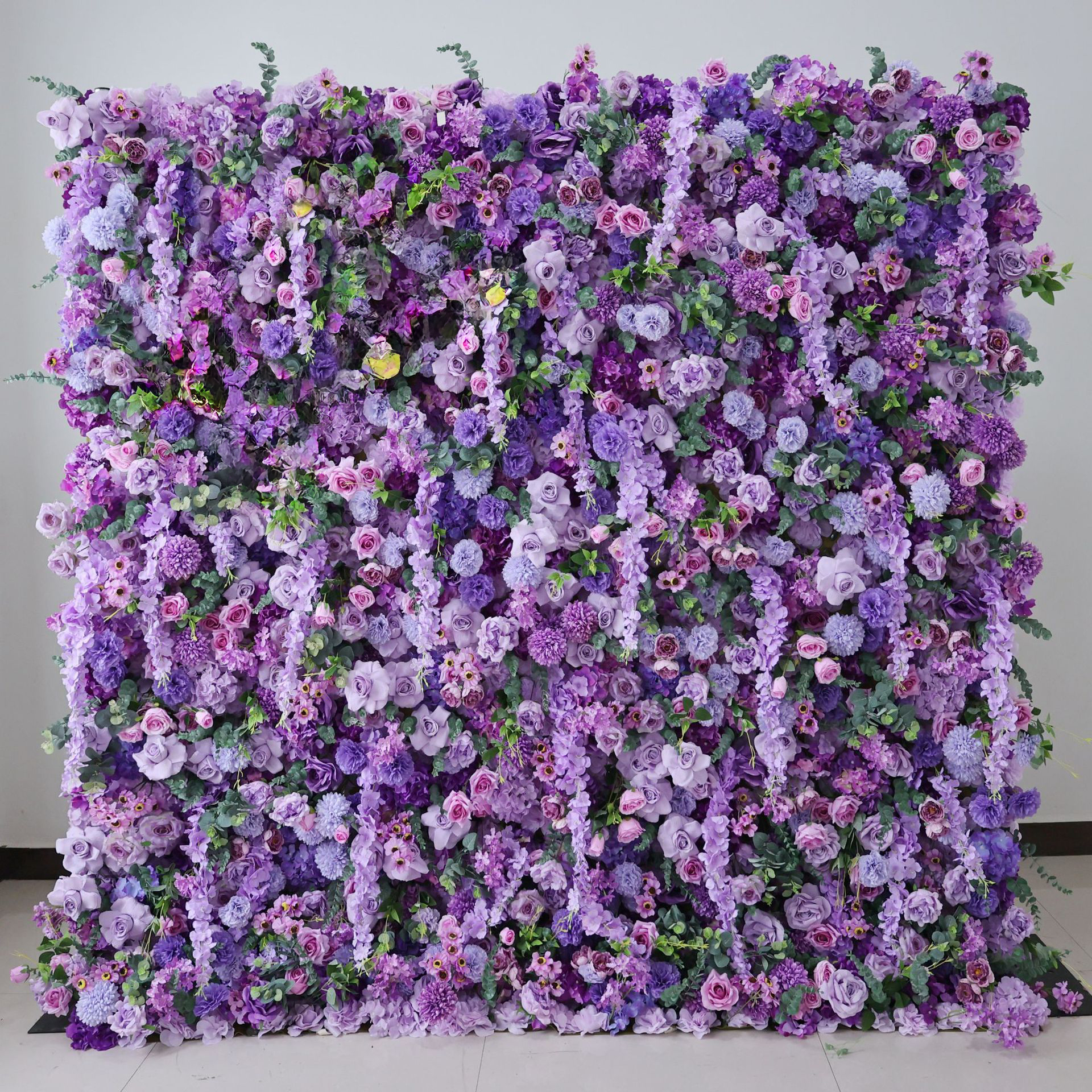3D パープルシリーズ 8FT * 8FT ローズグリーン葉ミックスフラワーウォールアレンジメント結婚式の背景の装飾生地植物壁