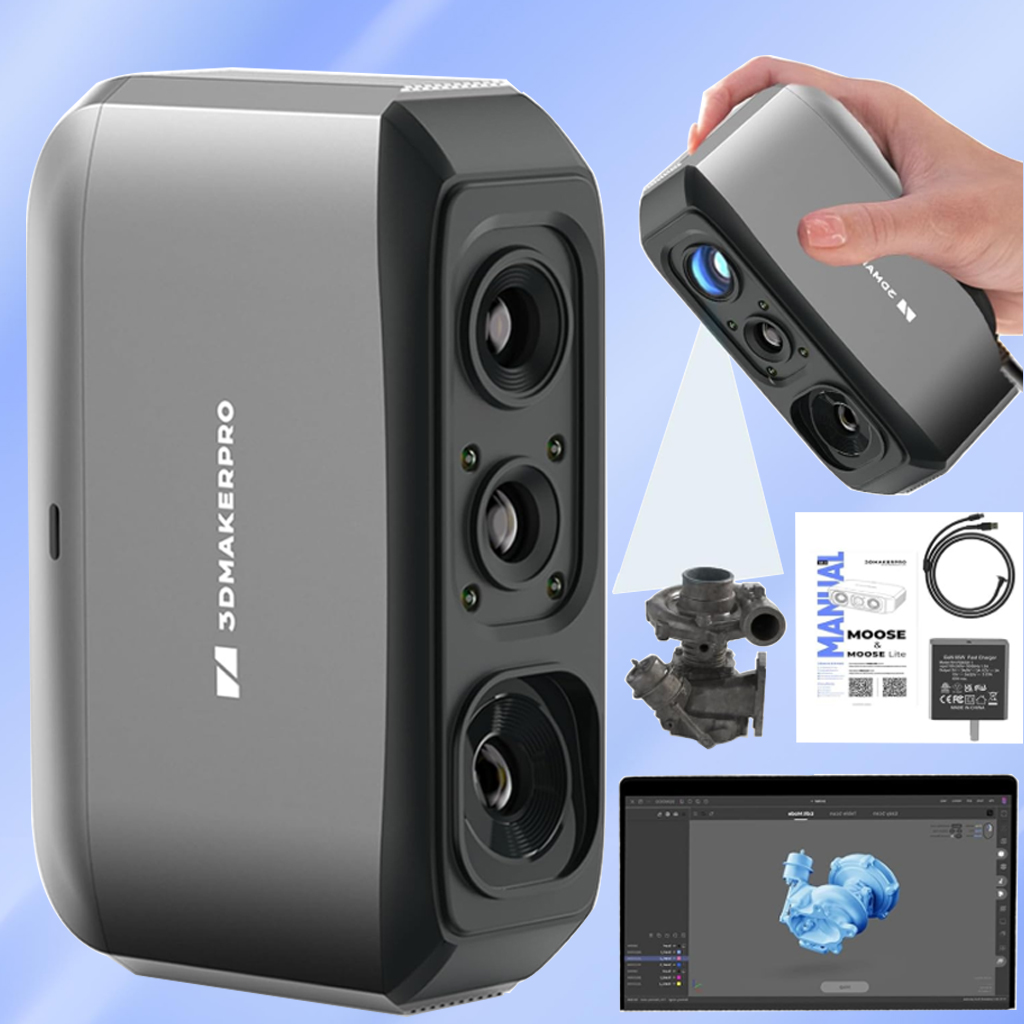 3D スキャナー Moose Lite 3D プリント用ハンドヘルド 3D モデルスキャナー 0.05mm 高詳細精度、10FPS スキャン速度