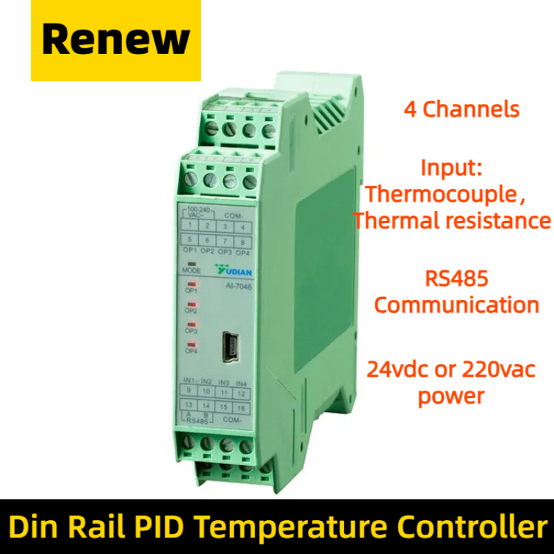 Ai-7048 D5 Pid 温度コントローラ機器 4 チャンネル Pt100 熱電対温度取得モジュール Rs485 Din レール