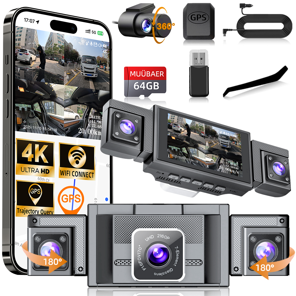 4K 360° 4 チャンネル ダッシュ カム (5.8GHz WiFi 付き)
