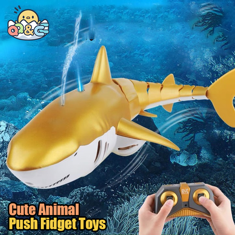RC サメ 2.4 グラム シミュレーション リモート コントロール動物ライト付き潜水艦ロボット魚電動おもちゃ男の子用アップグレード スプレー WaterToy