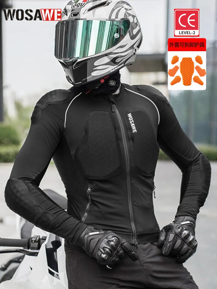 WOSAWE オートバイジャケットボディアーマー保護ジャケットバイク服モトライディングバックプロテクター CE 認証ソフトパッド