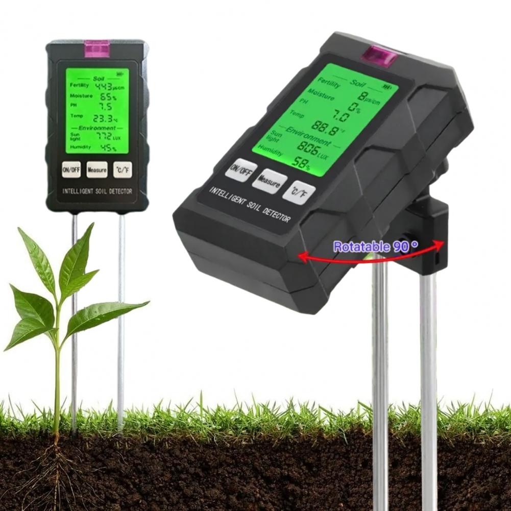 土壌テスター 高精度 6-in-1 植物水分計 デュアルニードルプローブ付き 180mm PH 湿度 温度 光 肥沃な空気