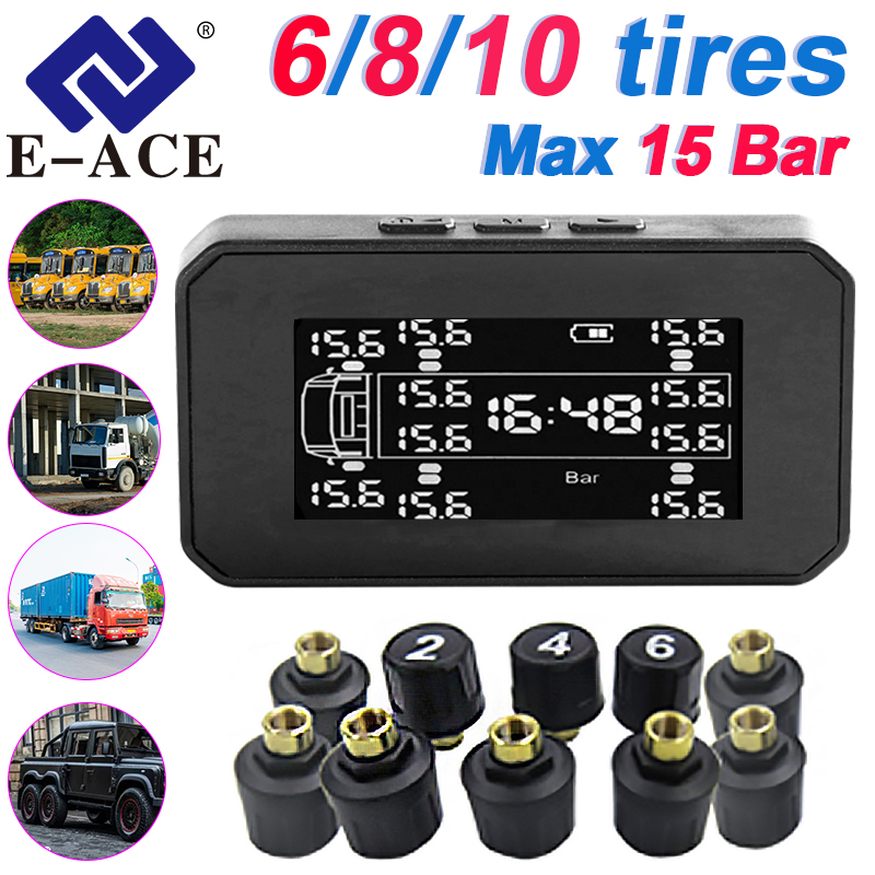 Car TPMS Tire Pressure Monitoring System Solar Charging LCD display 6/8/10/12 Sensors Tire Pressure And Temperature Safety Alarm