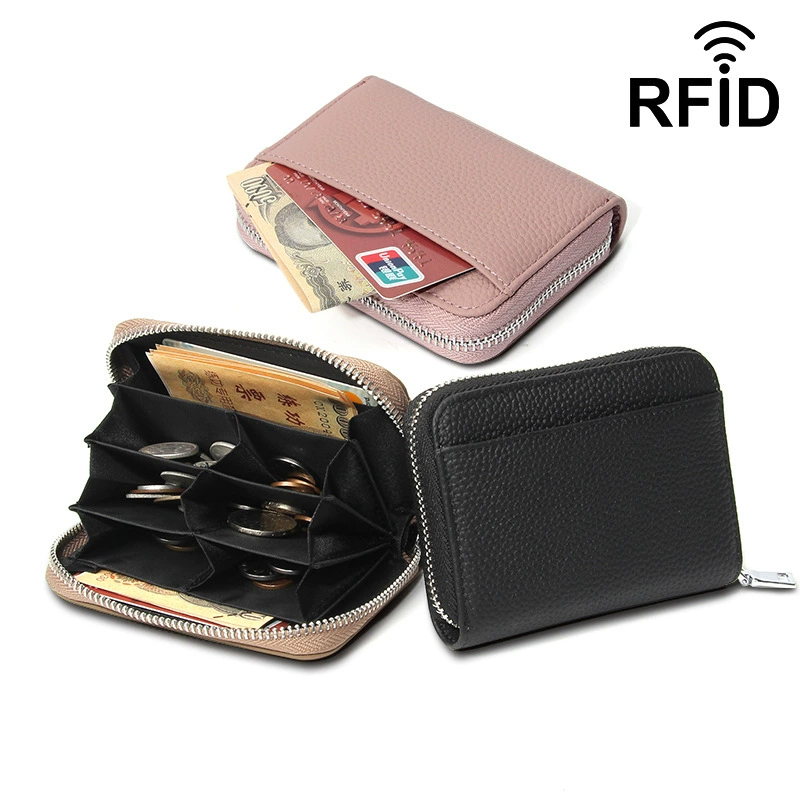 新しい女性小銭入れ盗難防止 RFID 本革ジッパー財布ショート大容量マネーバッグ小さなコインパック女性のための