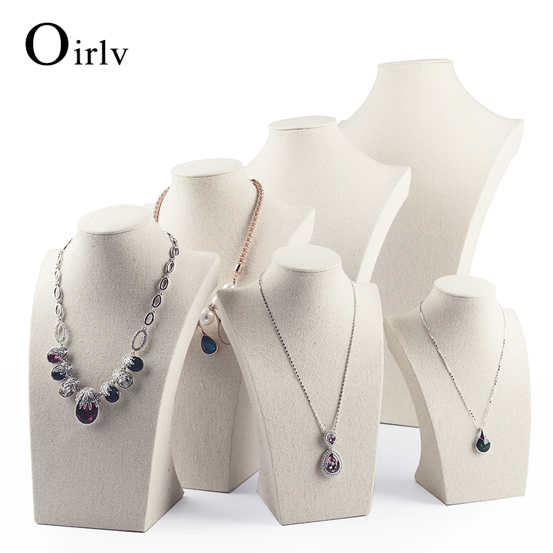 Oirlv ベージュリネンネックレスマネキンネックレスディスプレイバストジュエリーディスプレイスタンドホルダー棚ショーケースショップキャビネット用
