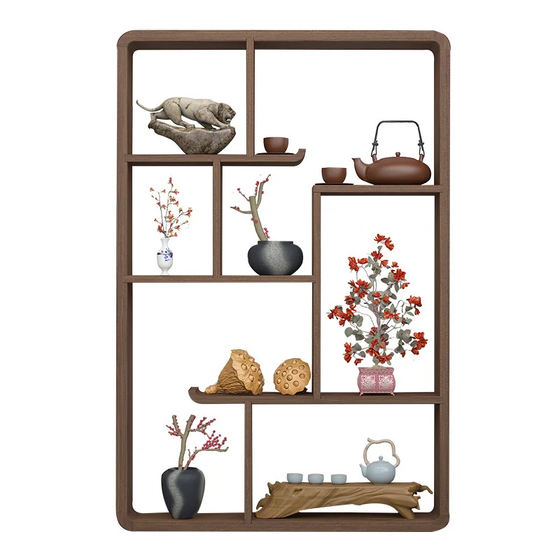 Chinese WallMounted Wooden Teapot Storage Antique Shelf Home Kitchen Organizer Elegant Tea Storage Solution for Classic Homes