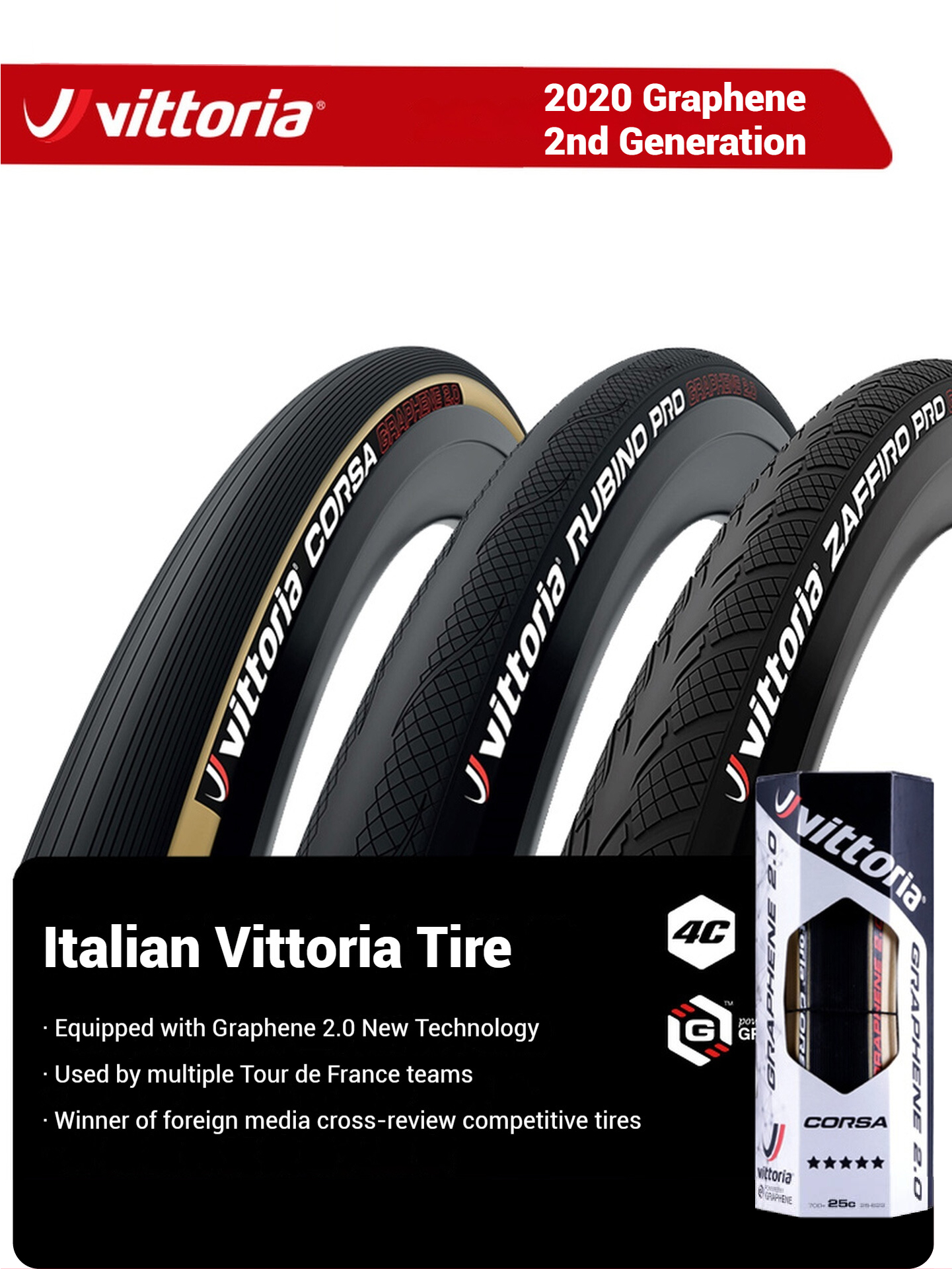 VITTORIA CORSA Rubino ロード バイク タイヤ - グラフェン コンパウンド フォールディング クリンチャー タン サイドウォール付き、レース用