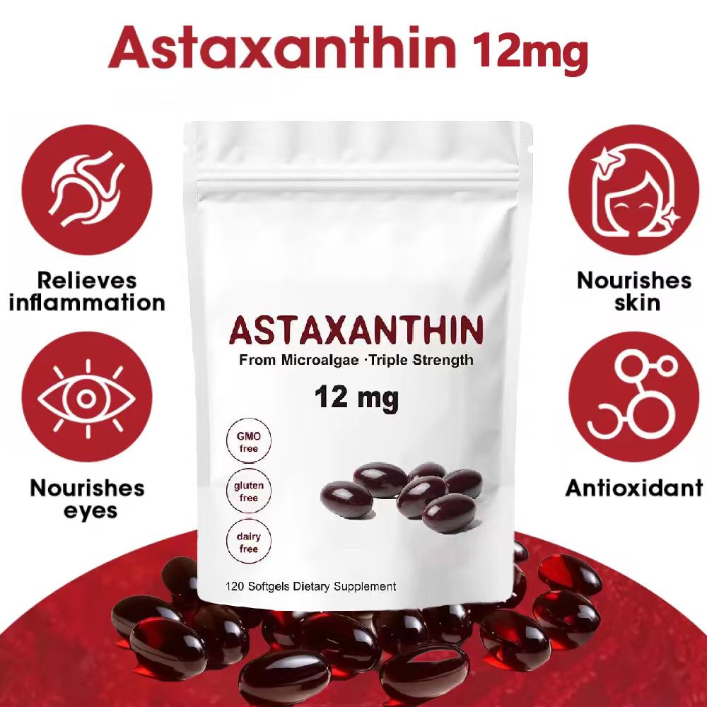 アスタキサンチン 12mg - 120 ソフトジェル - プレミアム アスタキサンチン抗酸化サプリメントが皮膚、目、関節をサポート |新鮮な微細藻類のソース