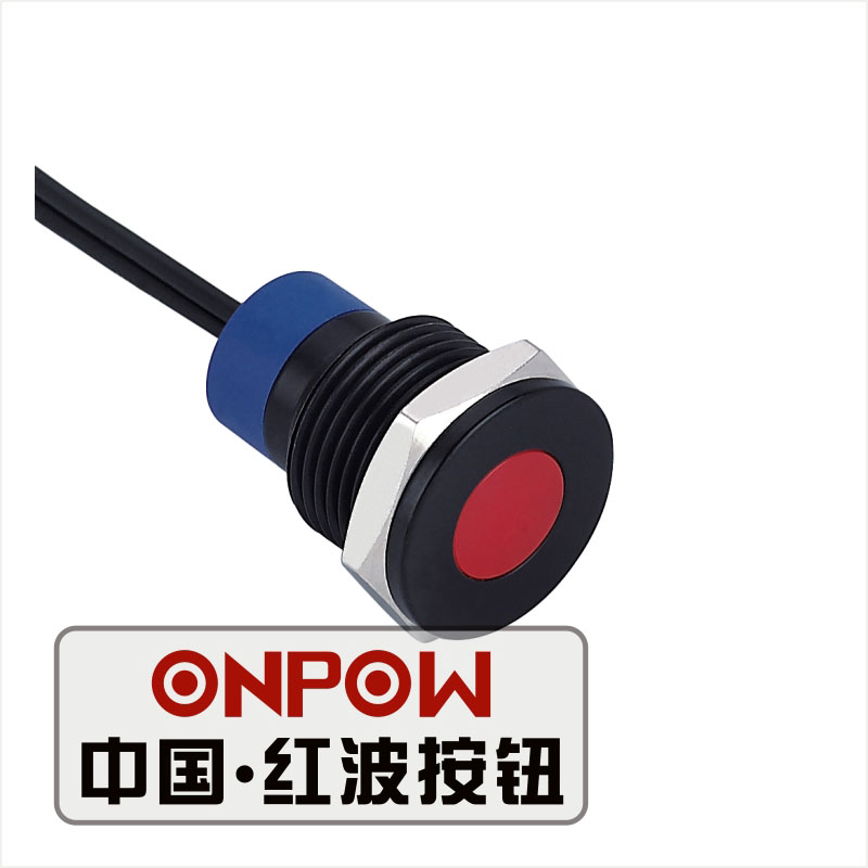 ONPOW 14mm フラットドット LED ブラック 信号灯、表示灯、金属表示灯 (GQ14T-D/R/6V/A-Y) CE、RoHS