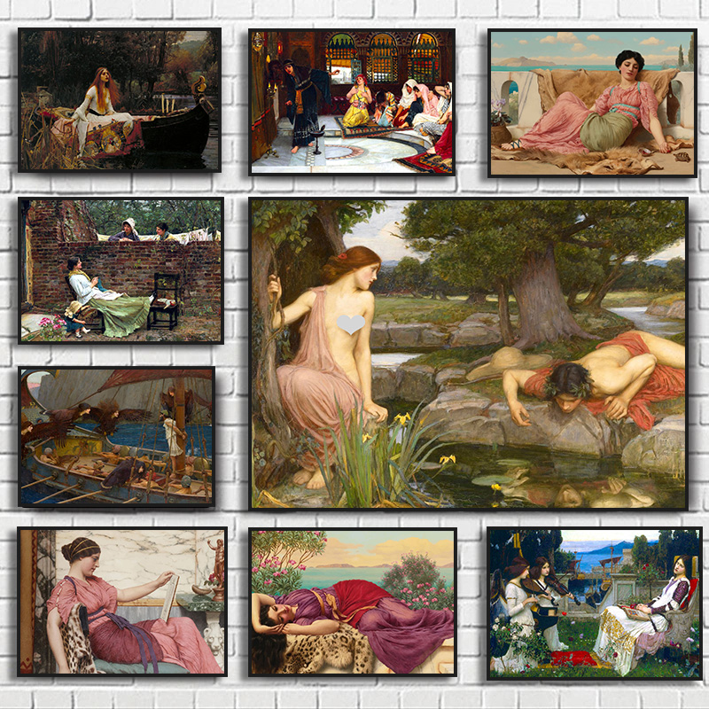 ヴィンテージシャロットの女性ジョンウィリアムウォーターハウス絵画ポスターアーサー王絵画壁アートキャンバスプリント画像家の装飾