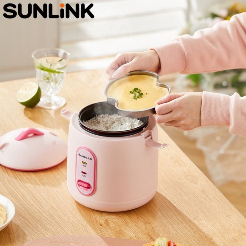 1pc 1.2L ミニ電気炊飯器ノンスティック炊飯器蒸し器トレイ付き保温機能ポータブル家庭寮オフィス旅行用