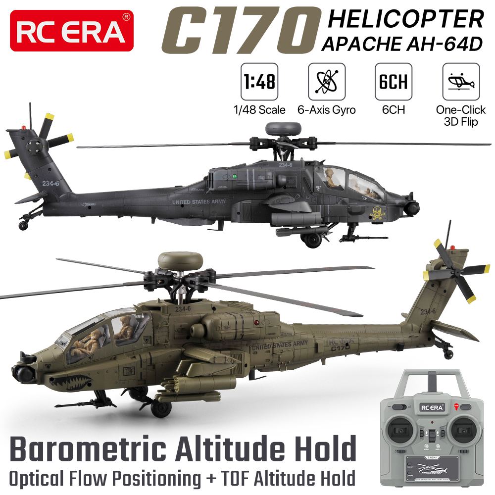 RC ERA 1/48 RC ヘリコプター 6CH Apache 飛行機 1 キー 3D フライト TOF レーザー オプティカル フロー 高度ホールド 1 キー離陸着陸