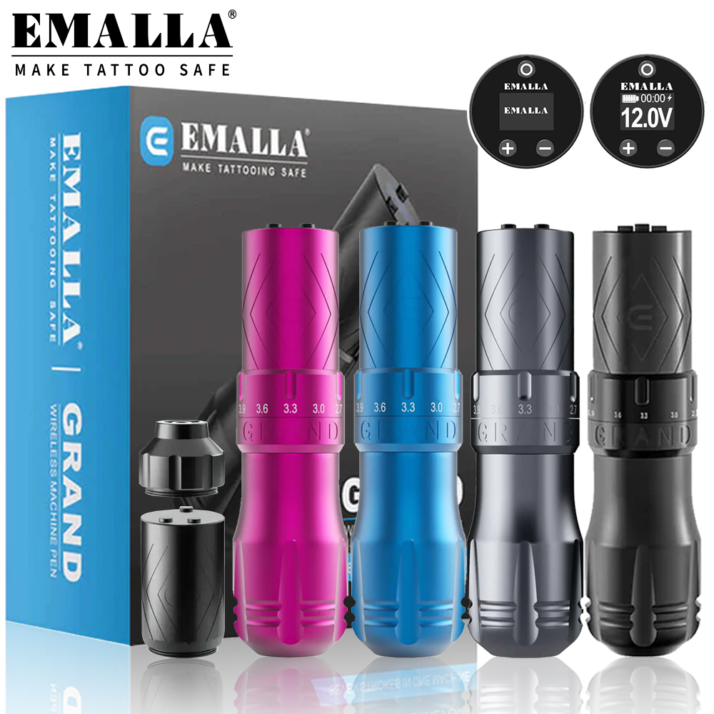 EALLA GRAND ワイヤレスタトゥーペンマシン 7 ストローク調整可能な 1800mAh 充電式バッテリーコアレスモーターブラックタトゥーペン