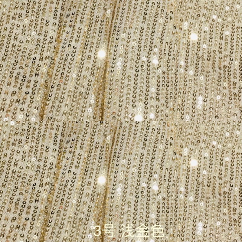 3mm伸縮性メッシュスパンコール生地縦縞ビーズ刺繍布Tテーブル服ドレスウェディングドレス縫製布