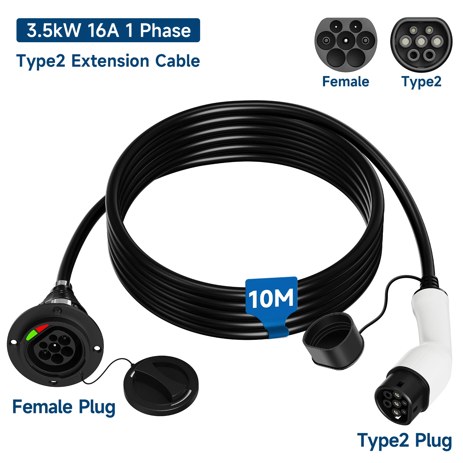 3.5KW 16A 1 相 EV 充電器タイプ 2 延長コード IEC62196-2 充電ケーブルメスプラグ電気自動車充電端子用