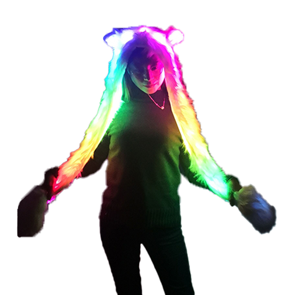LED 発光スカーフぬいぐるみスカーフ冬の暖かさ小説クリエイティブマルチカラー女性帽子 LED ライトアップフェイクファー動物耳フード