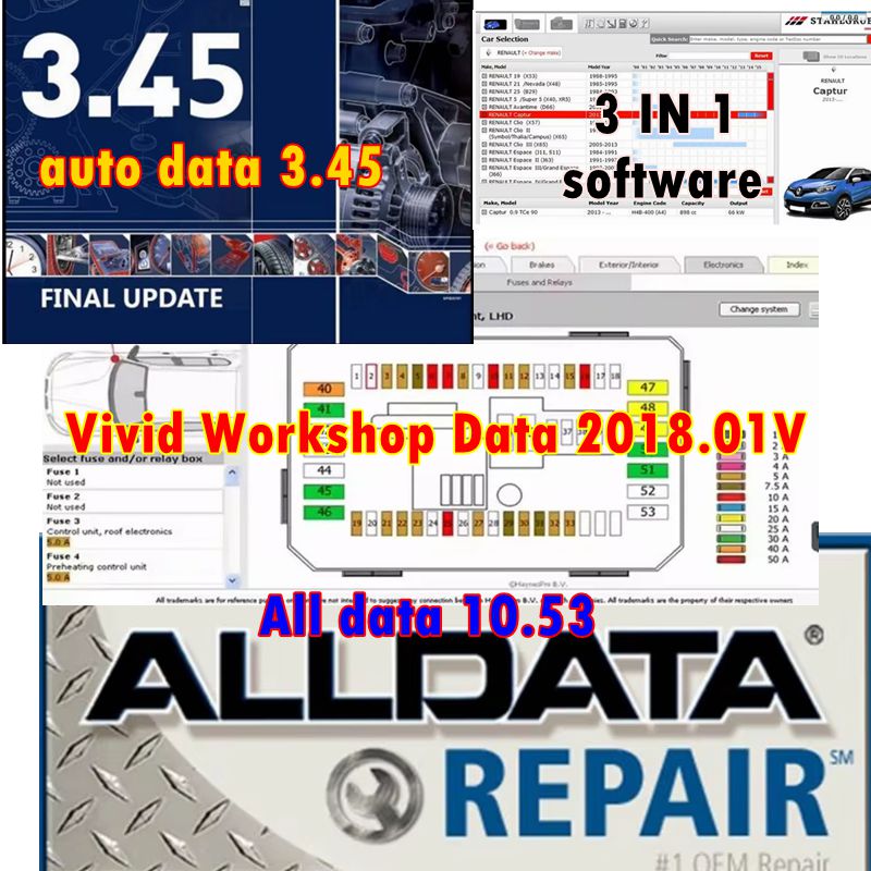 Vivid Workshop Data Atris2018.01V+Auto data3.45+All data10.53 Auto Repair Software Tech Support for Cars and car  with 640GB HDD