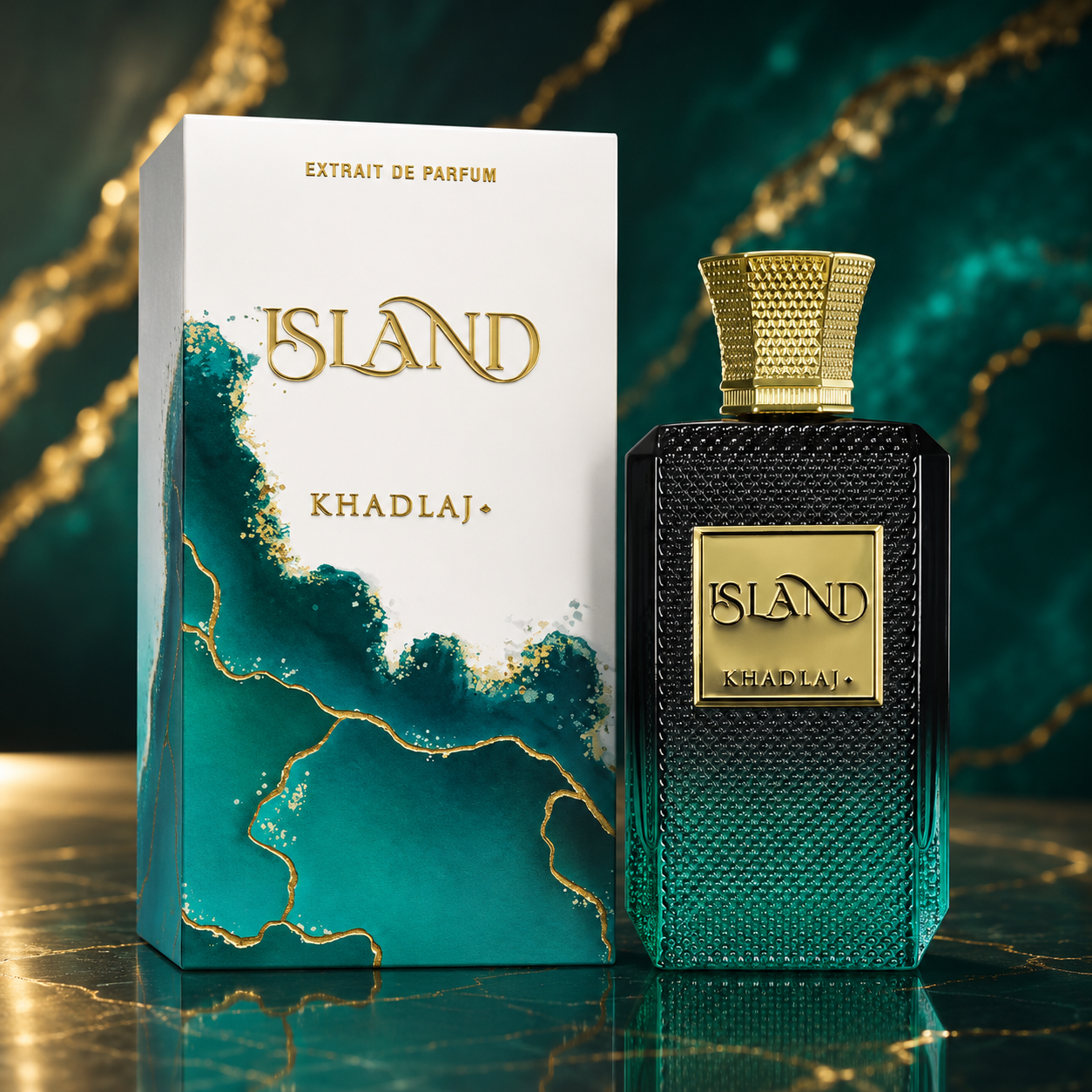 KHADLAJ Island Extrait De Parfum スプレー、高級グリーンブラックボトルフレグランス、フレッシュエレガントな香りのギフト、男性、女性向け