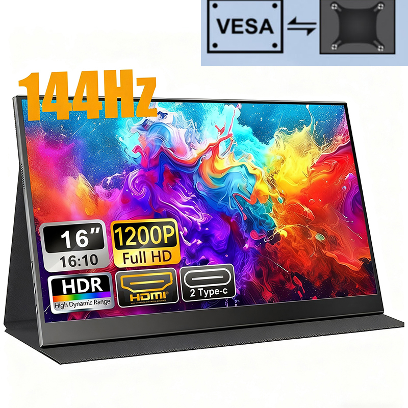 144Hz 16 インチポータブルモニター FHD IPS スクリーン 1200P HDR 16:10 ディスプレイ VESA 穴付き HDMI USB Type-C 外部セカンドモニター