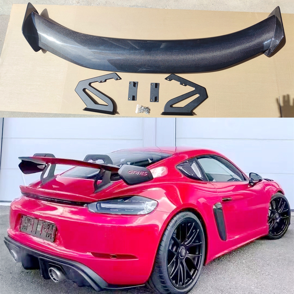 カーボンファイバーリアトランクブーツテールスポイラーダブルデッキウイングリップポルシェケイマン 718 987 997 998 981 911 ボクスター GT4