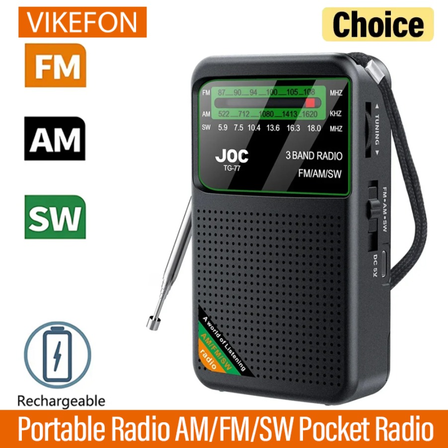 ポータブルラジオ AM/FM/SW 充電式バッテリー付きポケットラジオ 受信良好 有線イヤホン対応 ミニ FM レシーバーラジオ