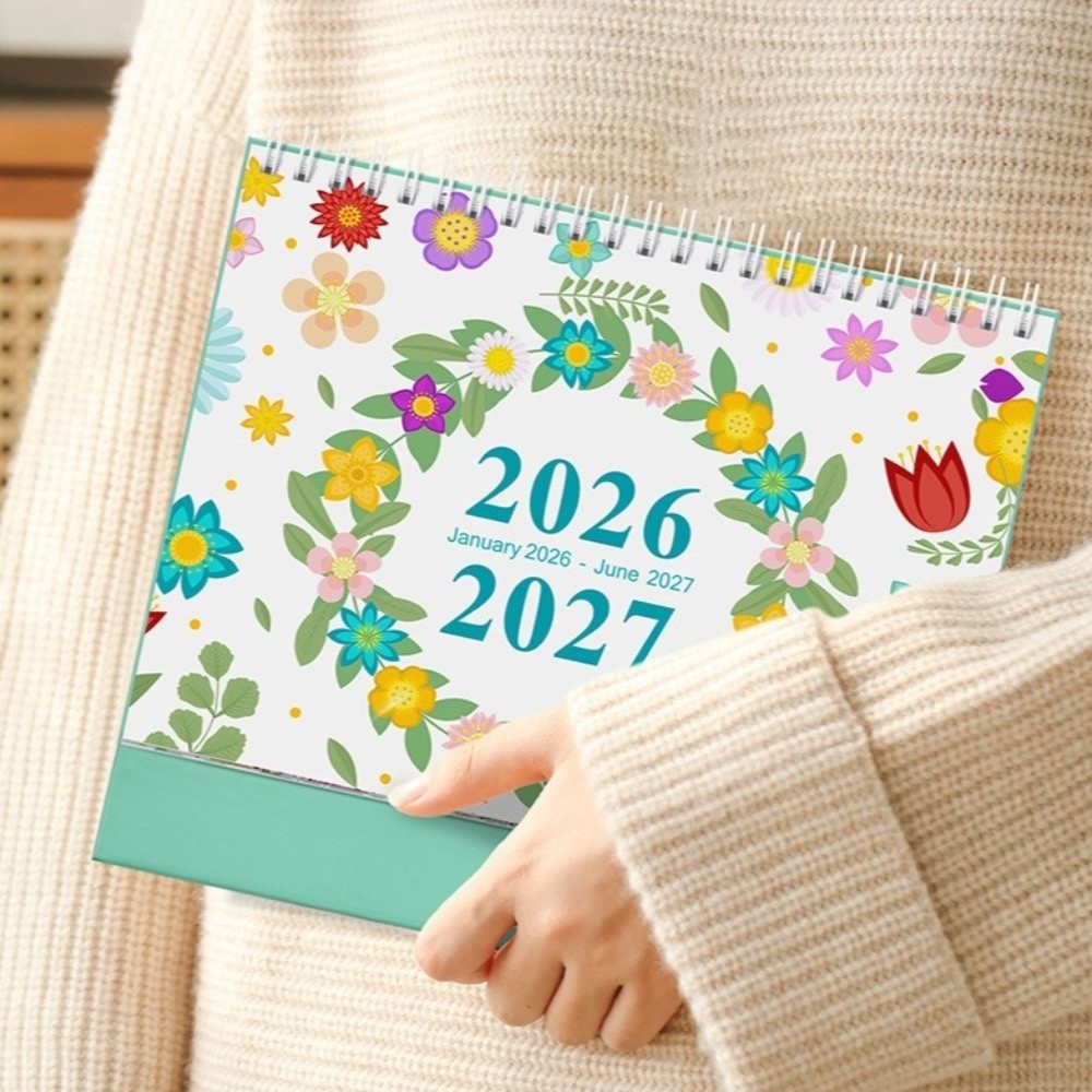 ニューカクタスデスクカレンダー 2026年1月～2027年6月 スタンド式フリップ式 2026年デスクトッププランナー 小型オフィス用品 月間アジェンダカレンダー