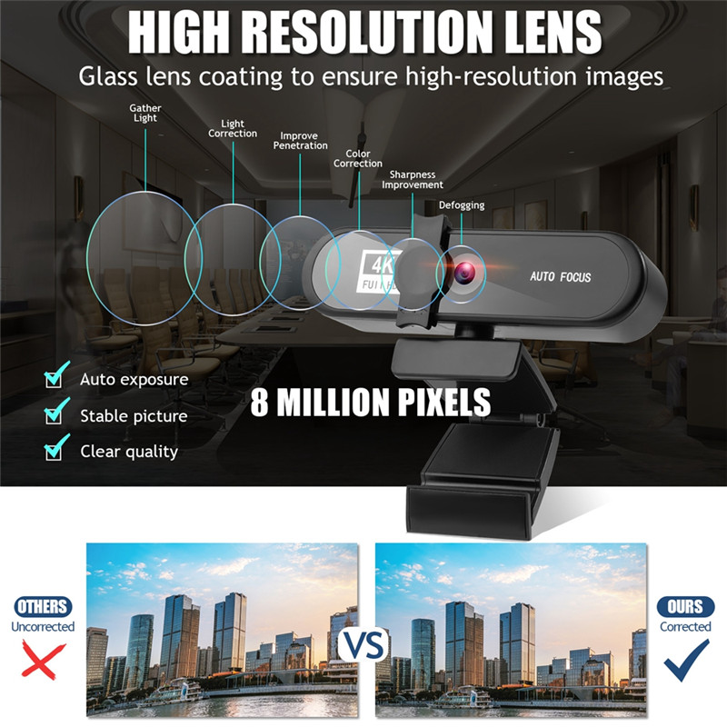 8K 会議 4K PC ウェブカメラオートフォーカス 1080P USB Web カメララップトップデスクトップオフィス会議ホーム用マイク 1080P HD ウェブカメラ
