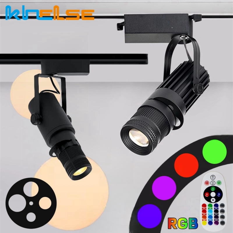 RGB ステージズーム LED トラックライト調整可能なフォーカスロゴプロジェクター天井スポットライト画像ギャラリー劇場レール照明器具