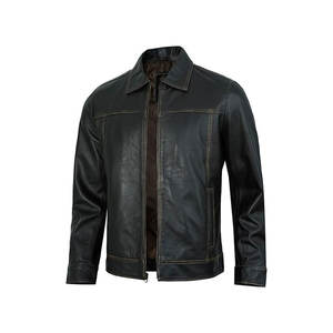 Fashionable Men's Leather Jacket: Solid-Color Zipper Leather Casual PU Jacket