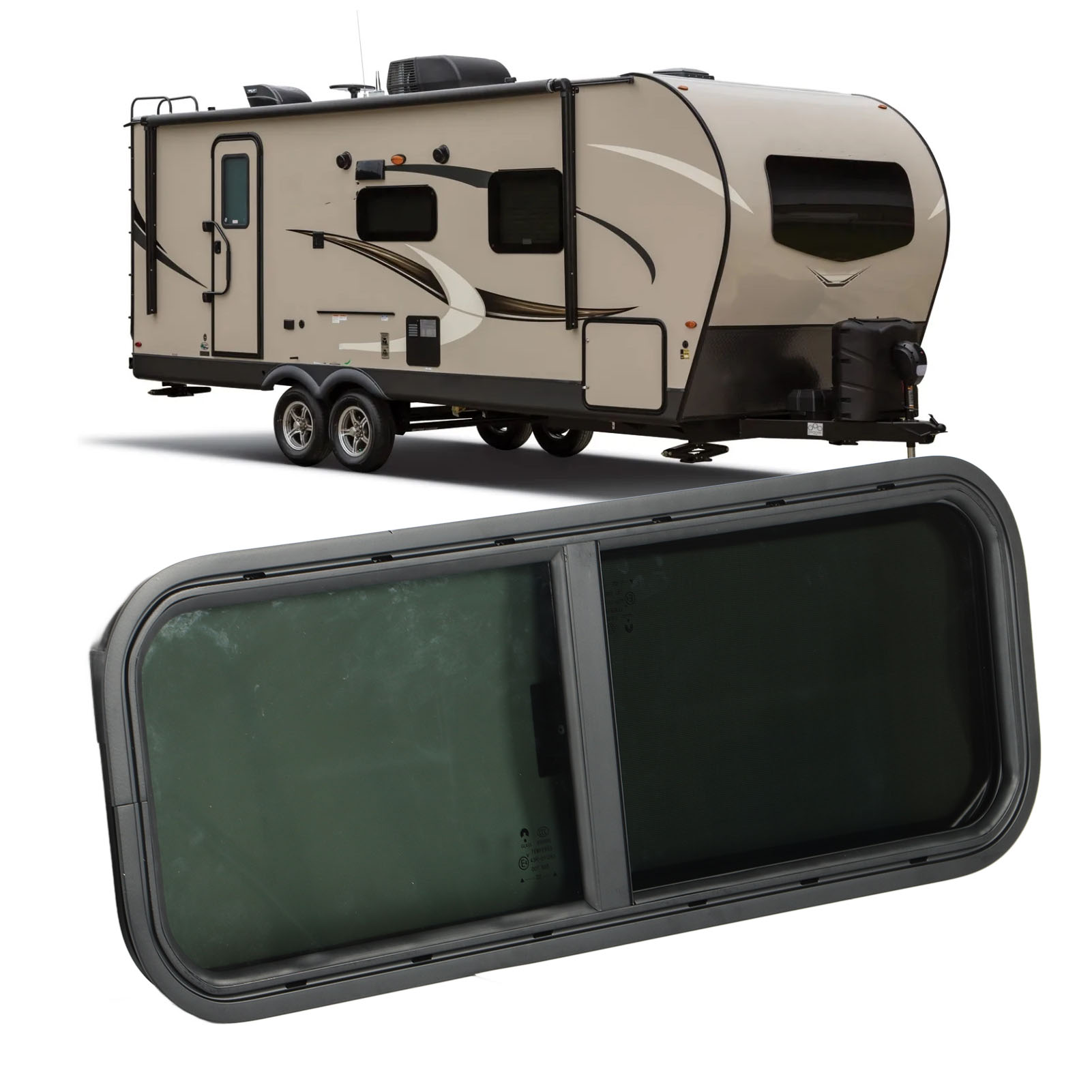 900x300mm 700*400mm  Round Angle Sliding RV Window Black Tempered Glass Shade Window for Camper Trailer