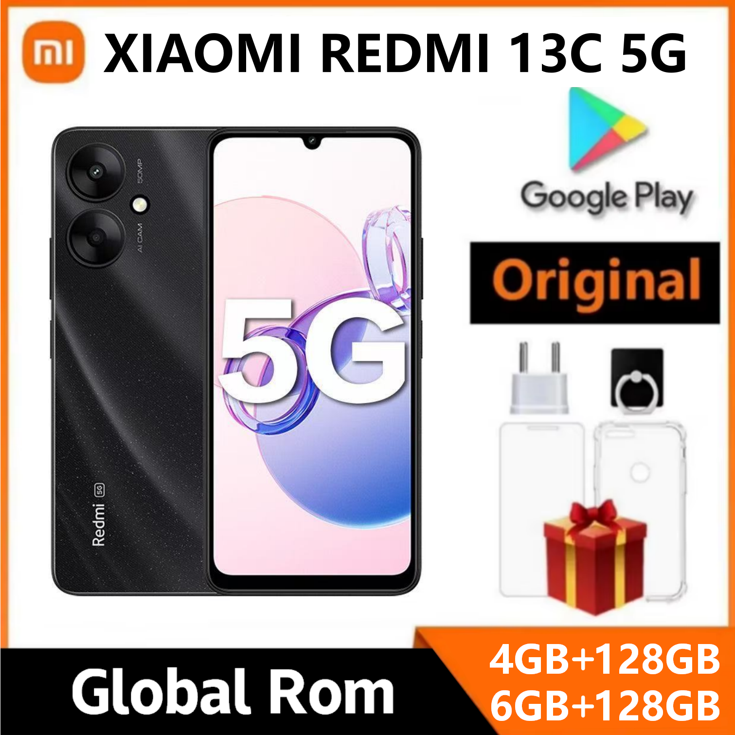 オリジナルスマートフォン Redmi 13C 5G 4GB/6GB 128GB 5000mAh 寸法 6100 6.74 "超大型ディスプレイ 50MP 5MP AI カメラ 18 ワットバッテリー