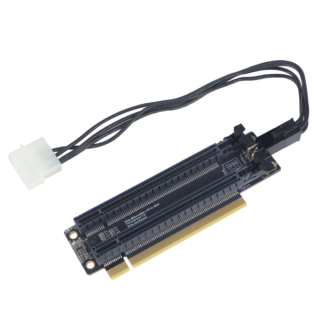 PCI-E 3.0 x16 1対2拡張カード Gen3 スプリットカード PCIe分岐 x16からx8x8間隔スロット CPU4P 電源ポート（20mm）