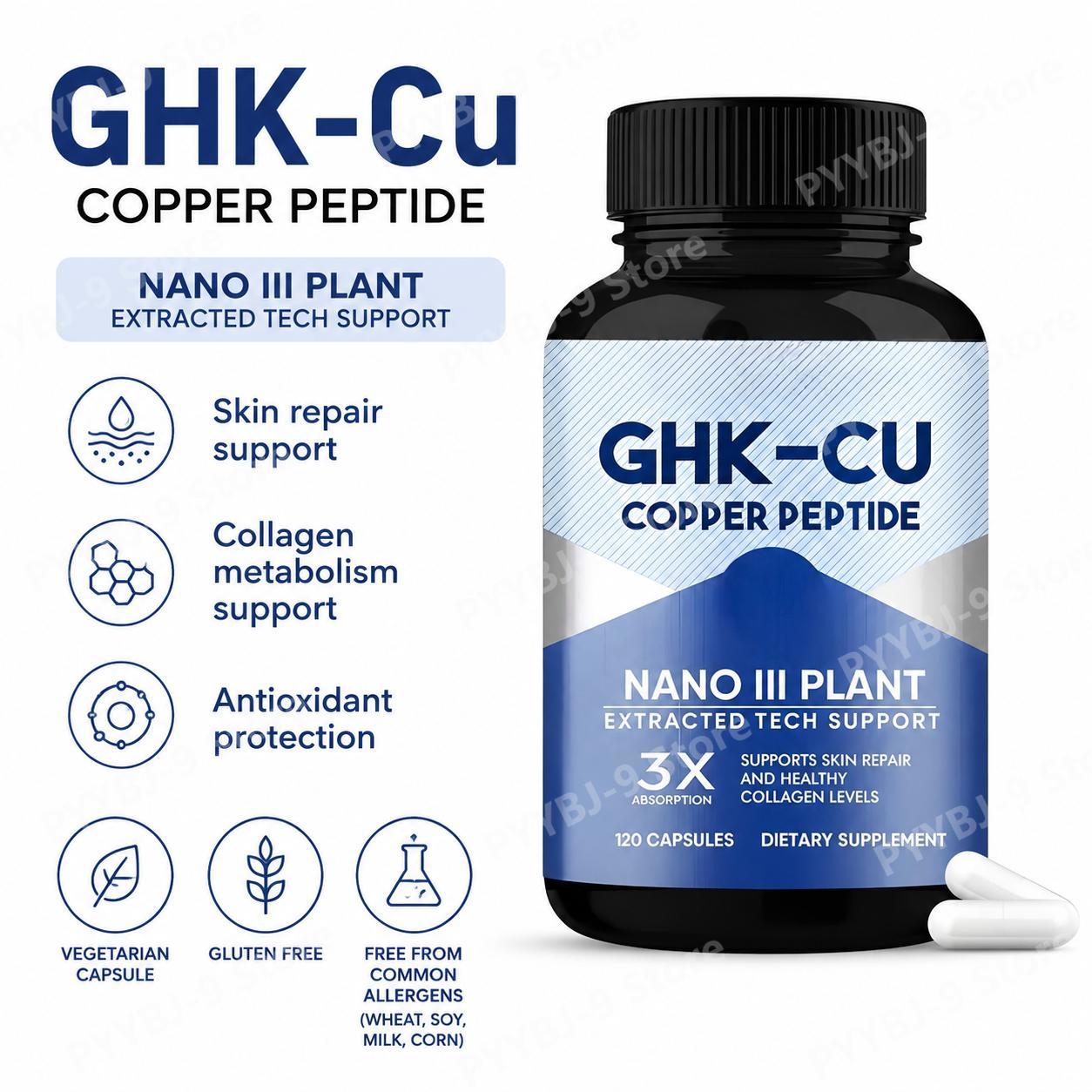 皮膚修復サポート、コラーゲン代謝サポート、抗酸化保護のためのGHK-Cu銅ペプチドカプセル - 120カプセル